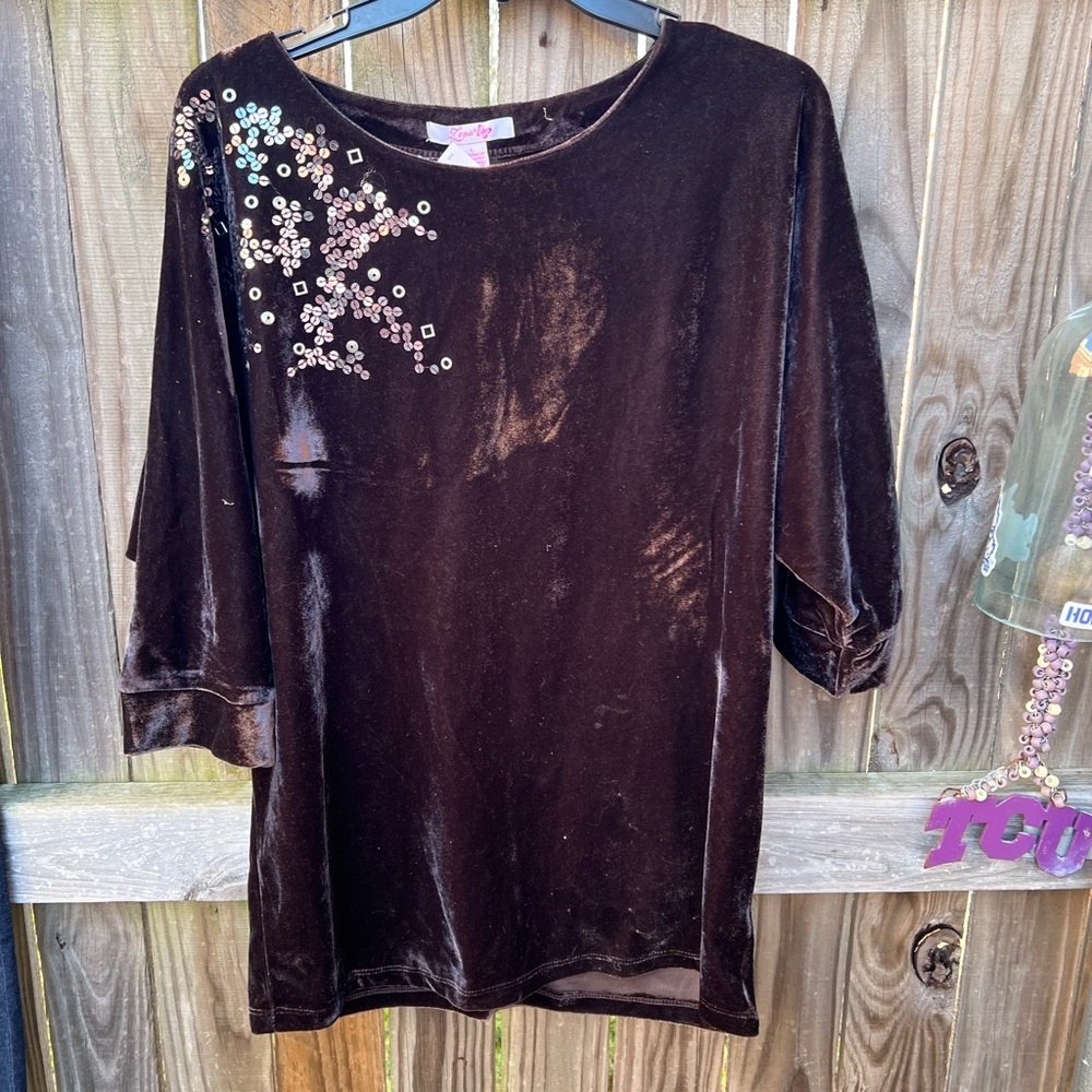 👗Zena Dark Brown Velvet Sequin Blouse